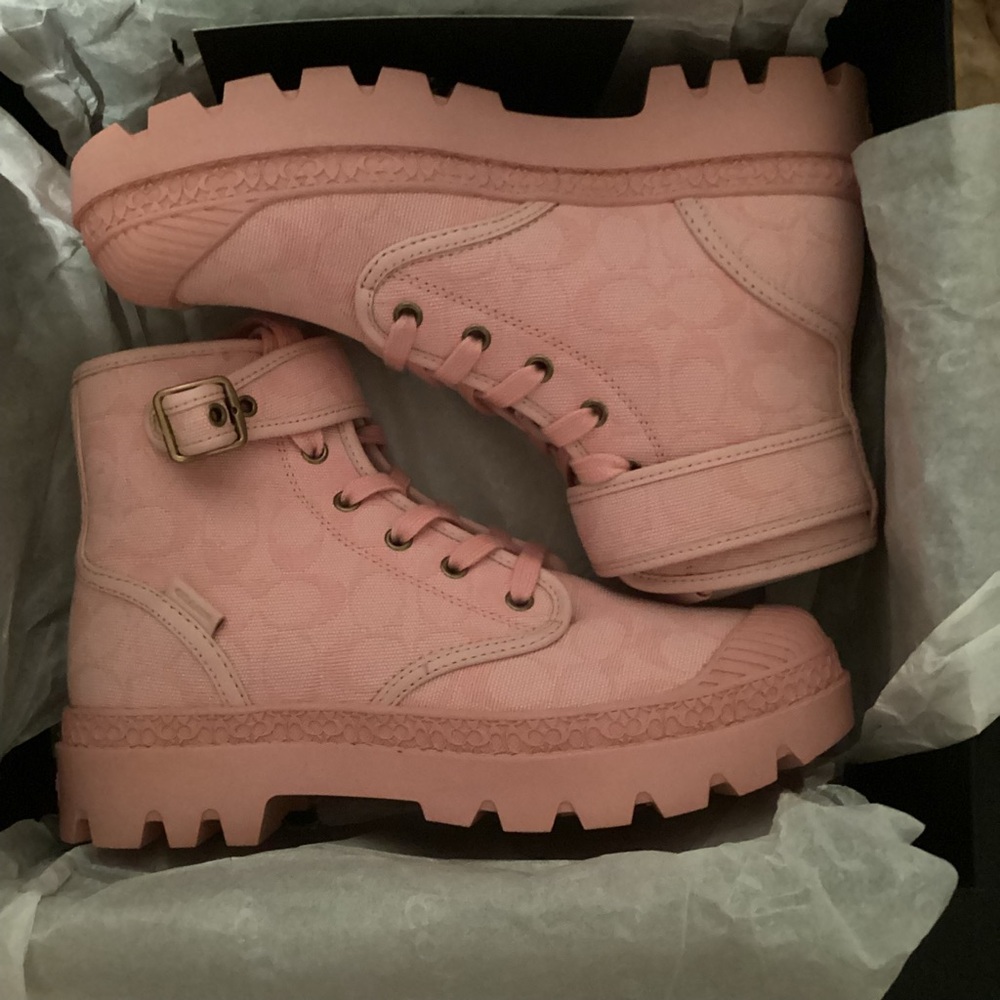 Coach Pink Combat Boots with Chunky Sole Sz 9.5 Women New in Box